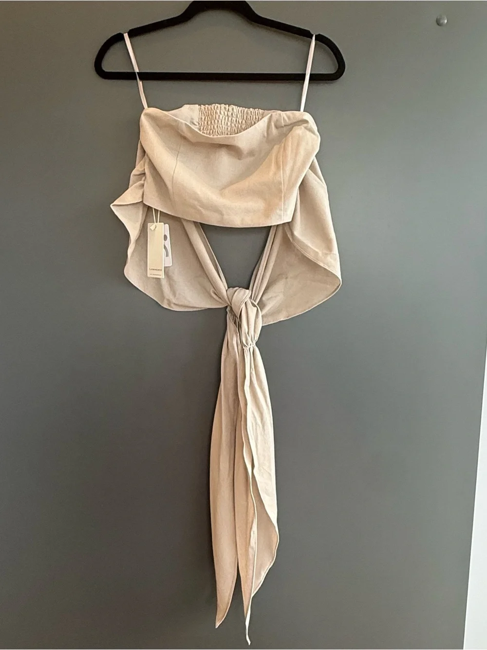 Commense Taupe Cotton & Line Crisscross Halter Tank Top - Picture 2 of 6